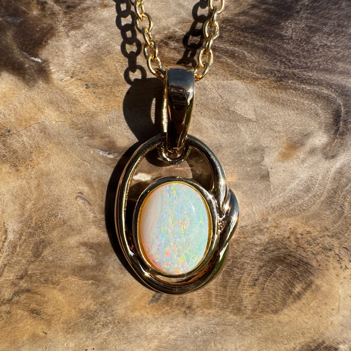 1.2ct Coober Pedy Opal Pendant Necklace ~ 'Umpherston Colour' | Yellow Gold coated 925 Sterling Silver | Solid Australian Opal