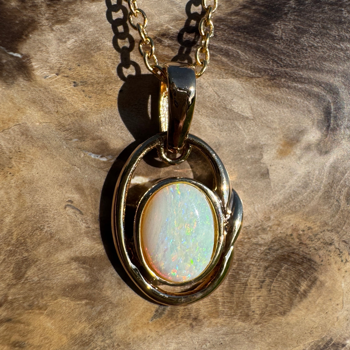1.2ct Coober Pedy Opal Pendant Necklace ~ 'Umpherston Colour' | Yellow Gold coated 925 Sterling Silver | Solid Australian Opal