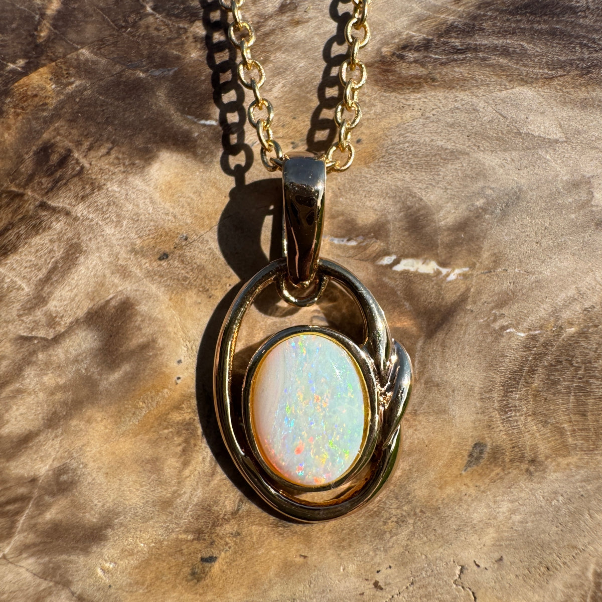 1.2ct Coober Pedy Opal Pendant Necklace ~ 'Umpherston Colour' | Yellow Gold coated 925 Sterling Silver | Solid Australian Opal