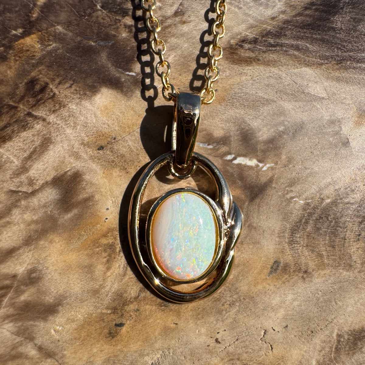 1.2ct Coober Pedy Opal Pendant Necklace ~ 'Umpherston Colour' | Yellow Gold coated 925 Sterling Silver | Solid Australian Opal