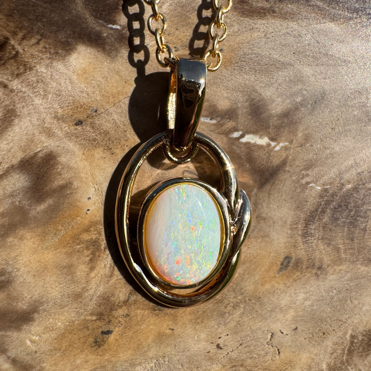 1.2ct Coober Pedy Opal Pendant Necklace ~ 'Umpherston Colour' | Yellow Gold coated 925 Sterling Silver | Solid Australian Opal