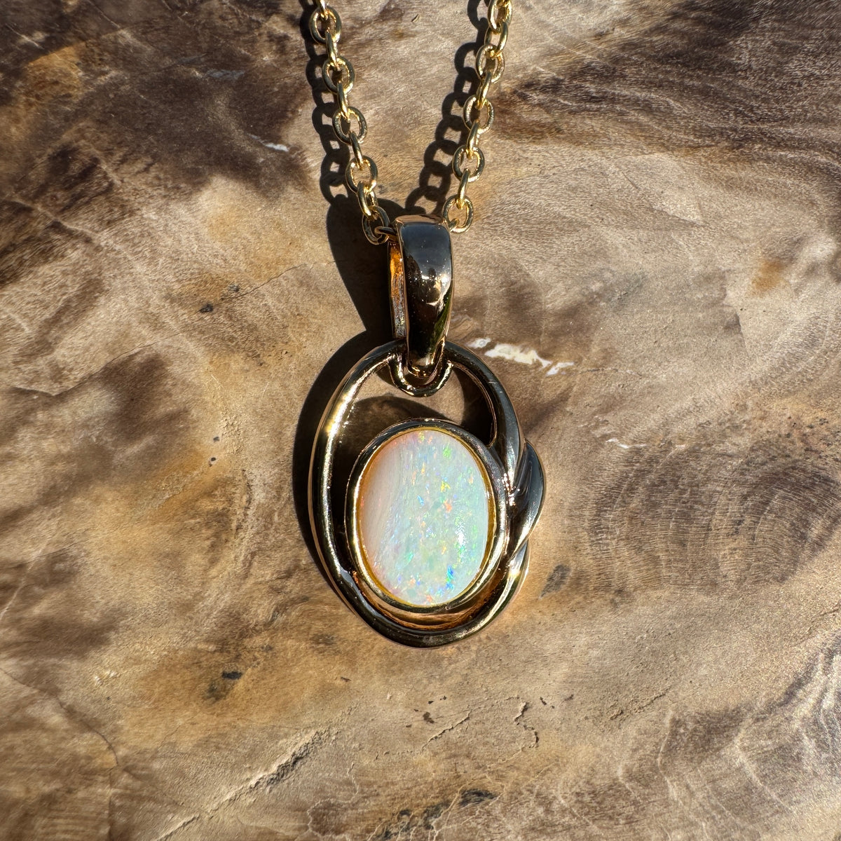 1.2ct Coober Pedy Opal Pendant Necklace ~ 'Umpherston Colour' | Yellow Gold coated 925 Sterling Silver | Solid Australian Opal