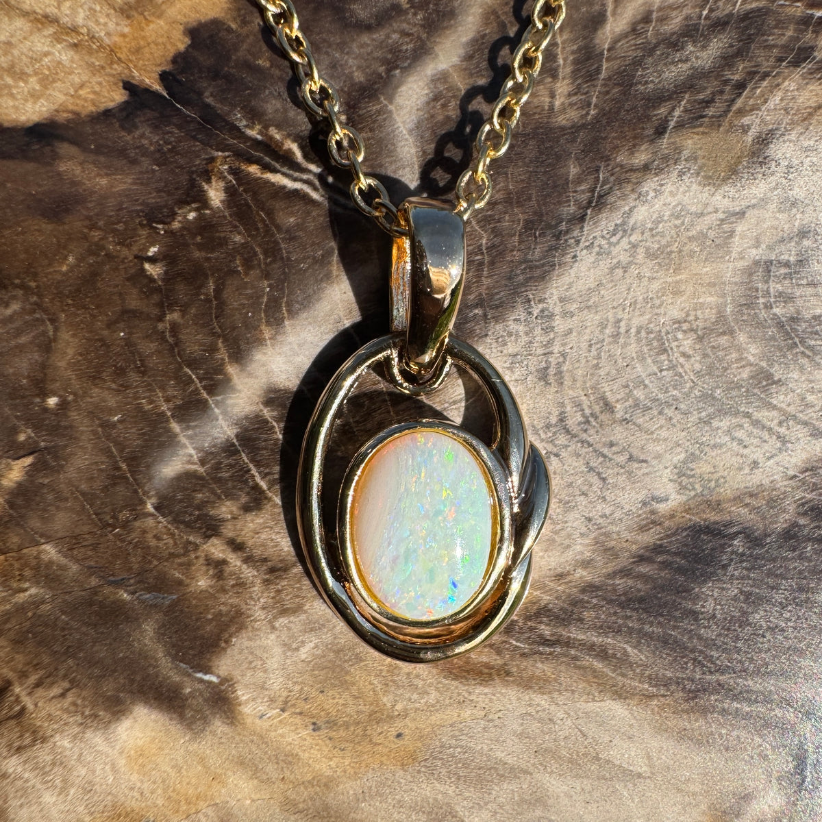 1.2ct Coober Pedy Opal Pendant Necklace ~ 'Umpherston Colour' | Yellow Gold coated 925 Sterling Silver | Solid Australian Opal