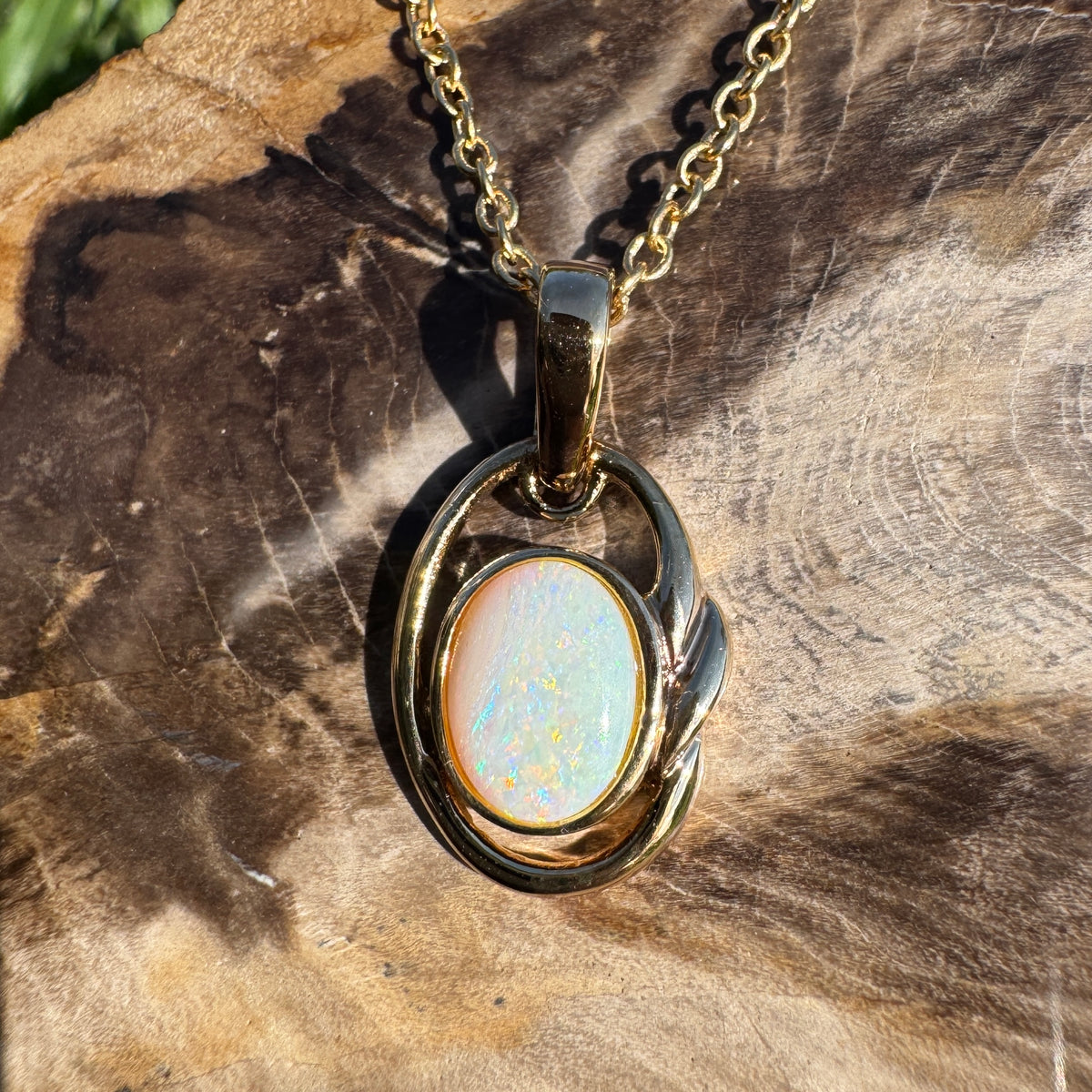 1.2ct Coober Pedy Opal Pendant Necklace ~ 'Umpherston Colour' | Yellow Gold coated 925 Sterling Silver | Solid Australian Opal