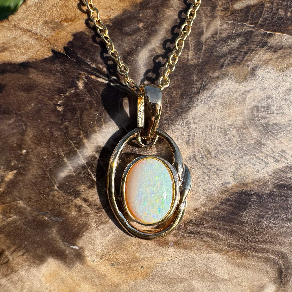 1.2ct Coober Pedy Opal Pendant Necklace ~ 'Umpherston Colour' | Yellow Gold coated 925 Sterling Silver | Solid Australian Opal
