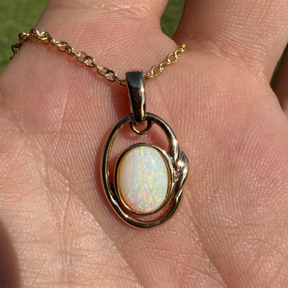 1.2ct Coober Pedy Opal Pendant Necklace ~ 'Umpherston Colour' | Yellow Gold coated 925 Sterling Silver | Solid Australian Opal