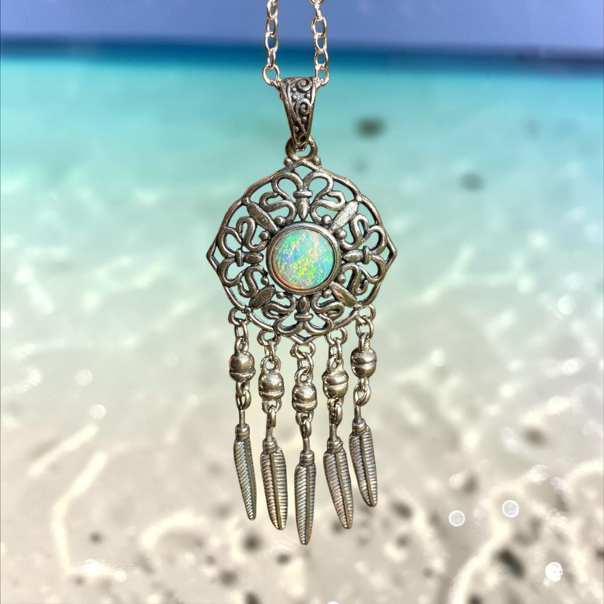 0.4ct Coober Pedy Opal Dreamcatcher Pendant Necklace ~ 'Kuranda Dreamcatcher' | 925 Sterling Silver | Solid Australian Opal