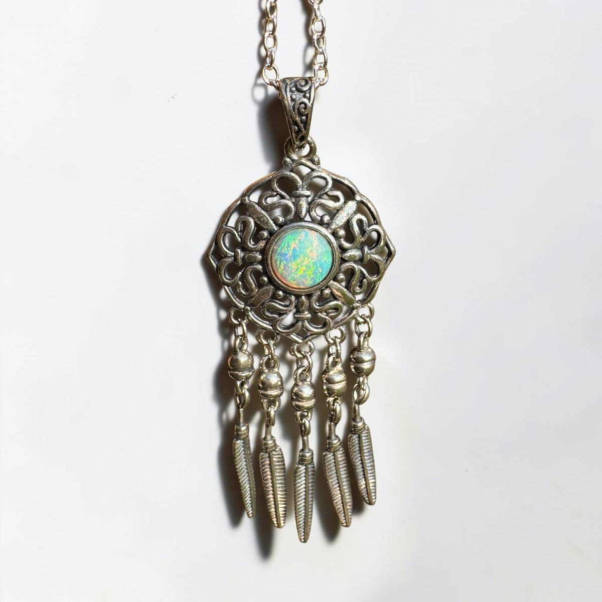 0.4ct Coober Pedy Opal Dreamcatcher Pendant Necklace ~ 'Kuranda Dreamcatcher' | 925 Sterling Silver | Solid Australian Opal