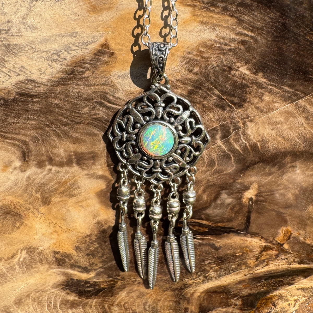0.4ct Coober Pedy Opal Dreamcatcher Pendant Necklace ~ 'Kuranda Dreamcatcher' | 925 Sterling Silver | Solid Australian Opal
