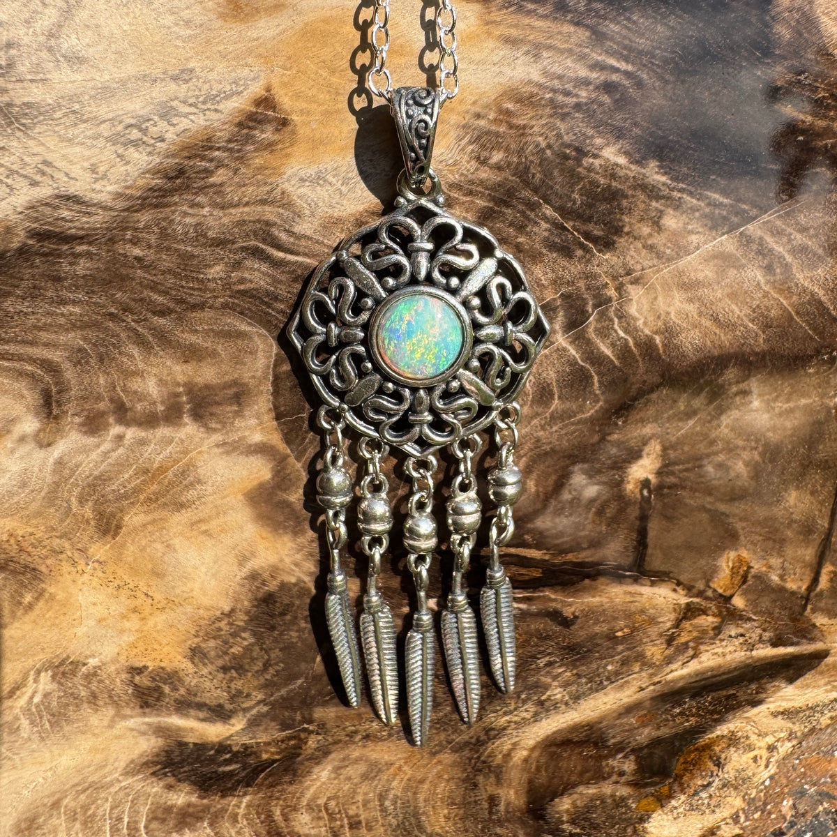 0.4ct Coober Pedy Opal Dreamcatcher Pendant Necklace ~ 'Kuranda Dreamcatcher' | 925 Sterling Silver | Solid Australian Opal