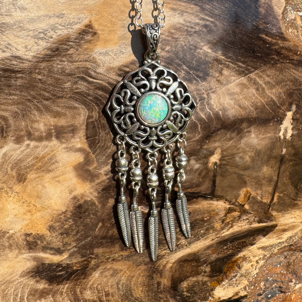 0.4ct Coober Pedy Opal Dreamcatcher Pendant Necklace ~ 'Kuranda Dreamcatcher' | 925 Sterling Silver | Solid Australian Opal