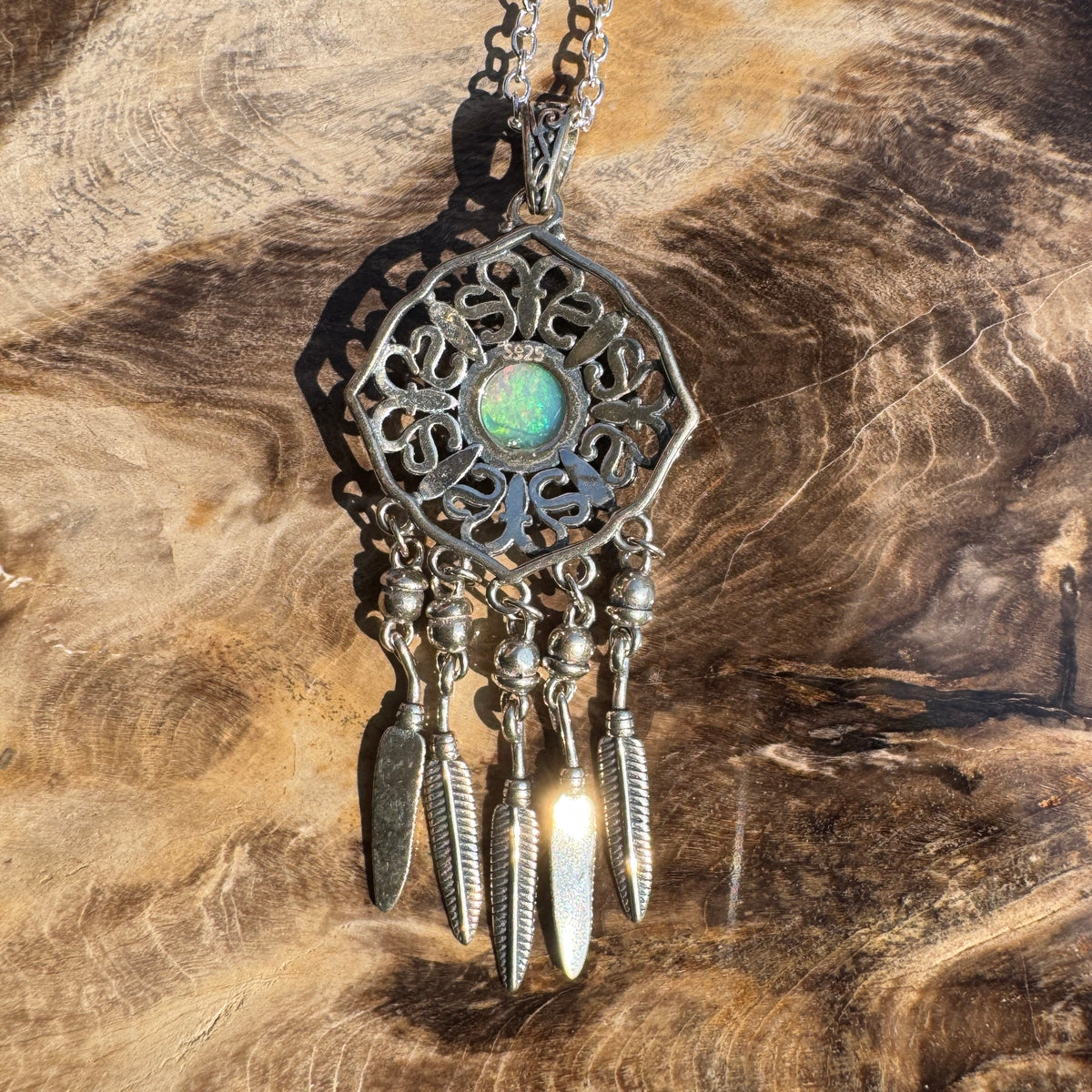 0.4ct Coober Pedy Opal Dreamcatcher Pendant Necklace ~ 'Kuranda Dreamcatcher' | 925 Sterling Silver | Solid Australian Opal