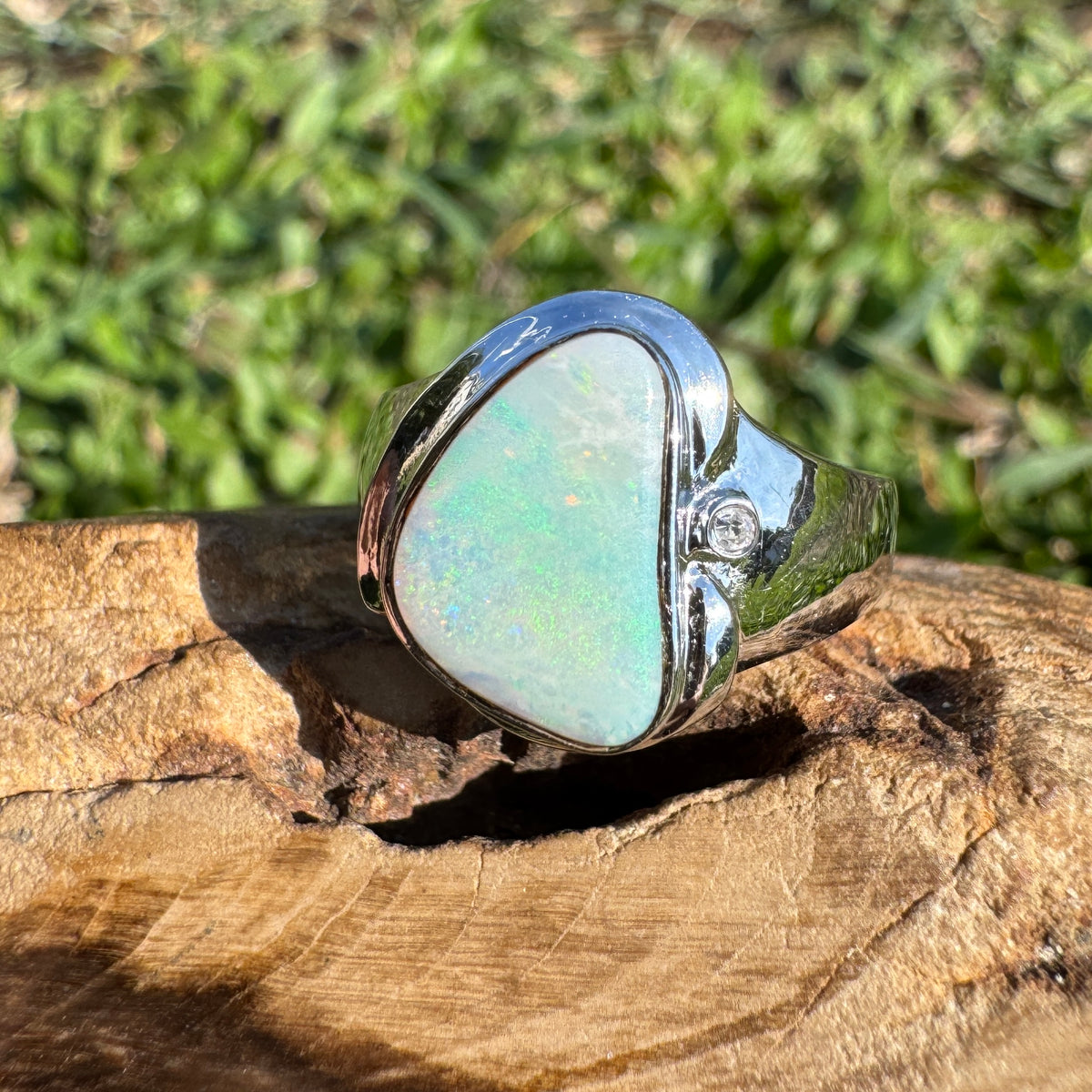 1.3ct Coober Pedy Opal Ring ~ 'Tessellated Pavement Greens' | 925 Sterling Silver | Solid Australian Opal