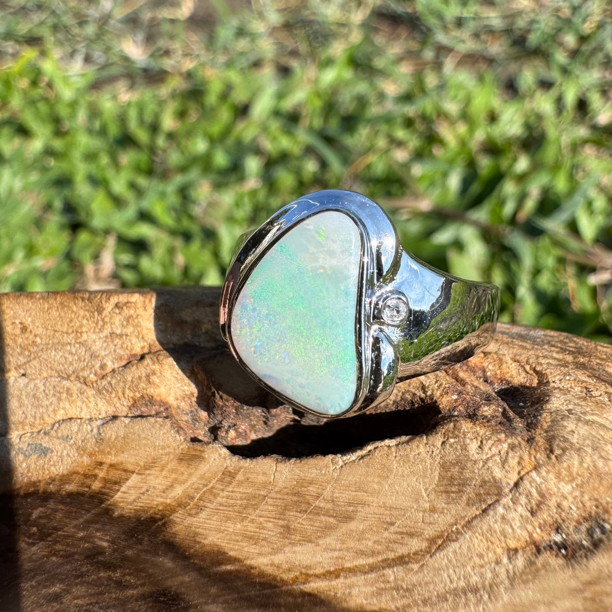 1.3ct Coober Pedy Opal Ring ~ 'Tessellated Pavement Greens' | 925 Sterling Silver | Solid Australian Opal