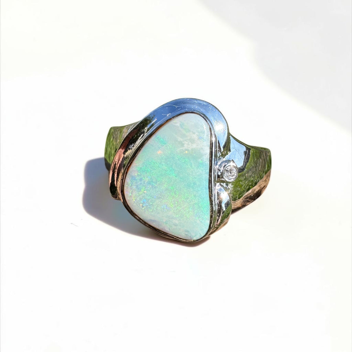1.3ct Coober Pedy Opal Ring ~ 'Tessellated Pavement Greens' | 925 Sterling Silver | Solid Australian Opal