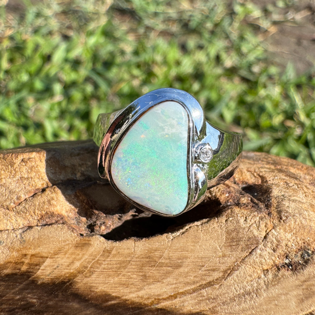 1.3ct Coober Pedy Opal Ring ~ 'Tessellated Pavement Greens' | 925 Sterling Silver | Solid Australian Opal