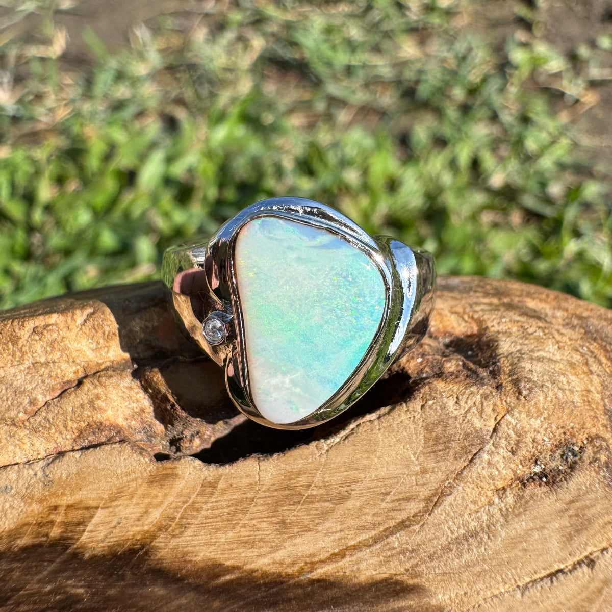 1.3ct Coober Pedy Opal Ring ~ 'Tessellated Pavement Greens' | 925 Sterling Silver | Solid Australian Opal
