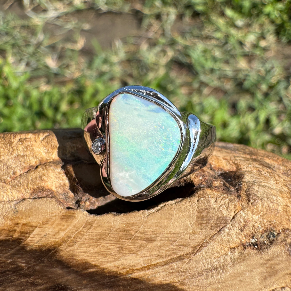 1.3ct Coober Pedy Opal Ring ~ 'Tessellated Pavement Greens' | 925 Sterling Silver | Solid Australian Opal