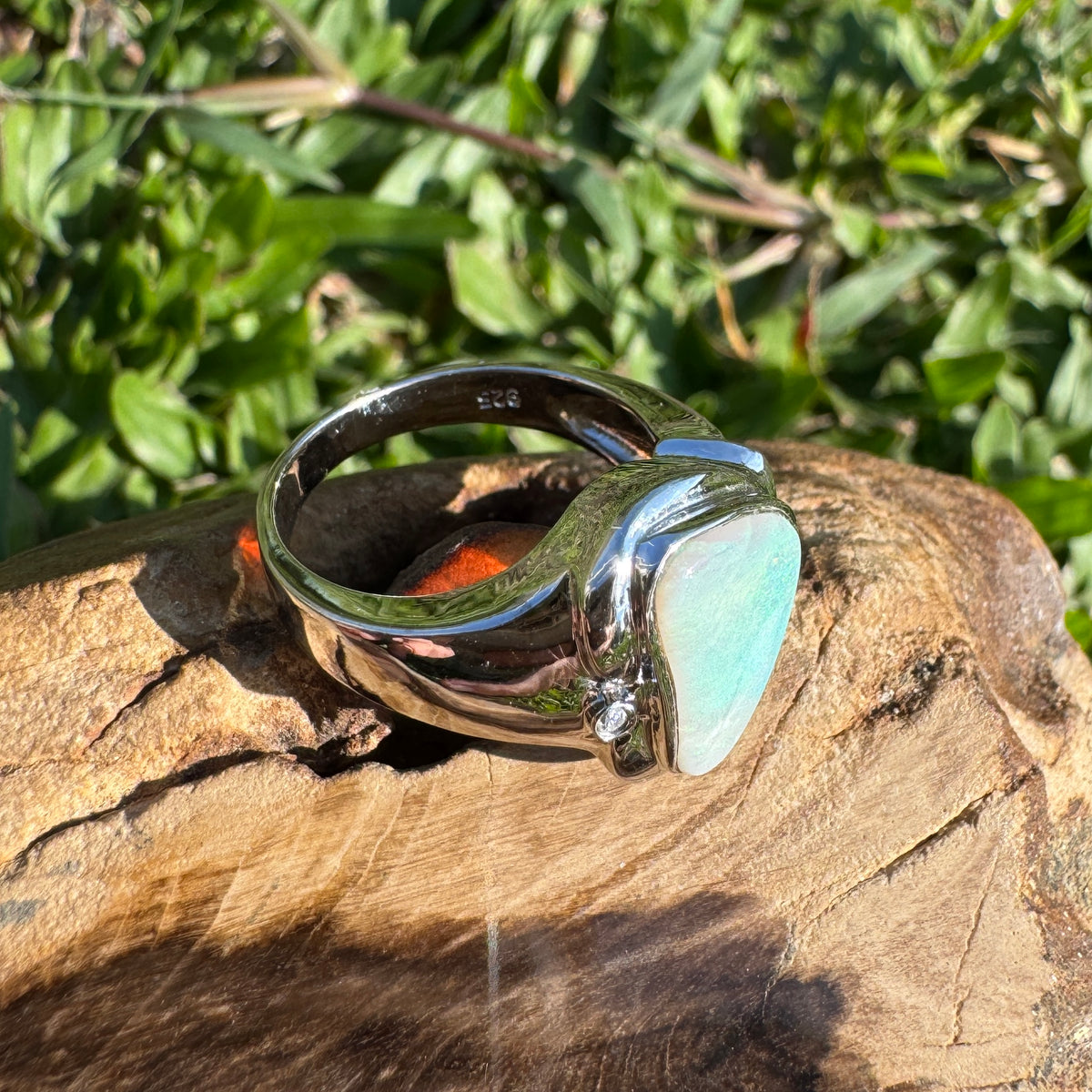 1.3ct Coober Pedy Opal Ring ~ 'Tessellated Pavement Greens' | 925 Sterling Silver | Solid Australian Opal