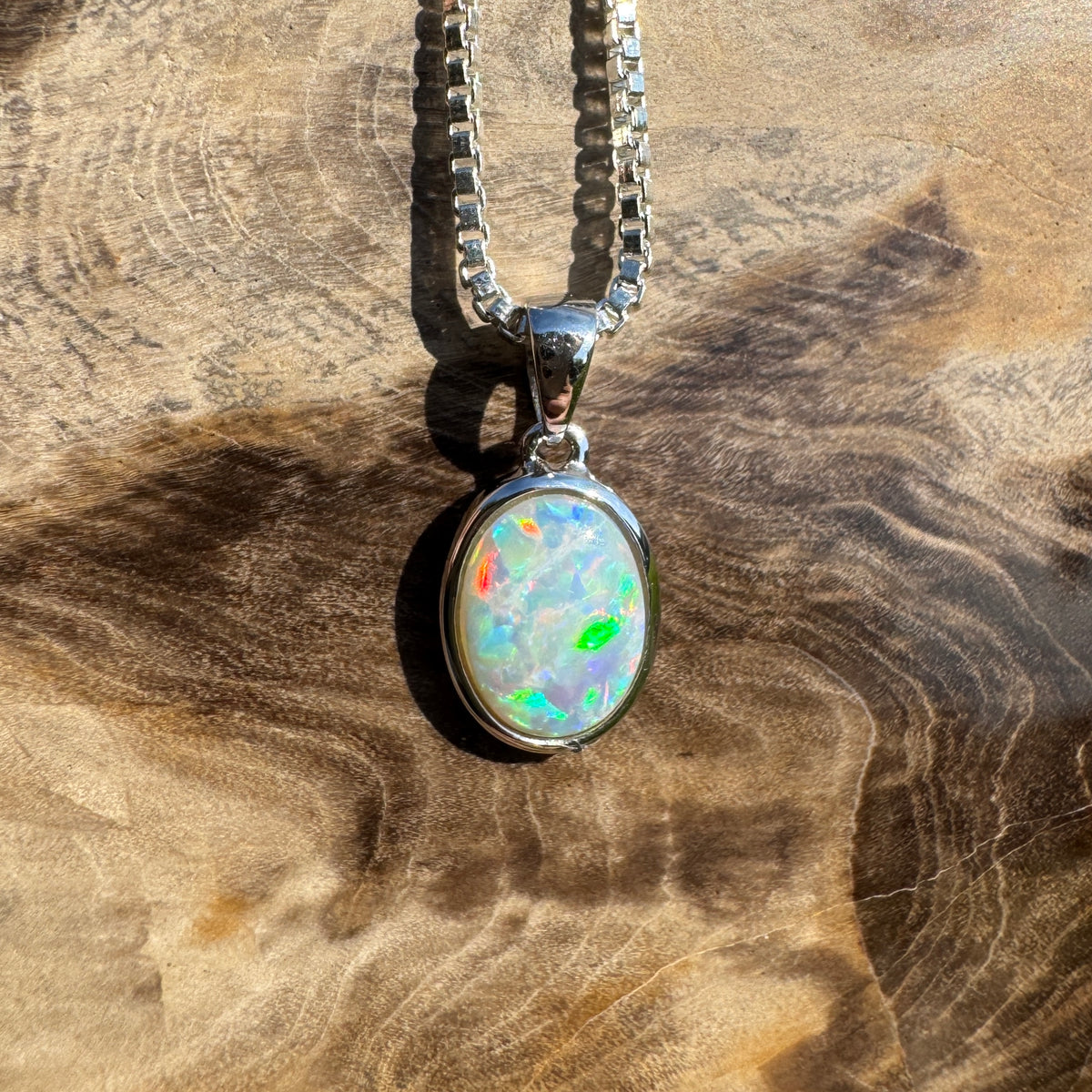 0.6ct Coober Pedy Opal Pendant Necklace ~ 'Ben Lomond Glow' | 14ct White Gold | Solid Australian Opal