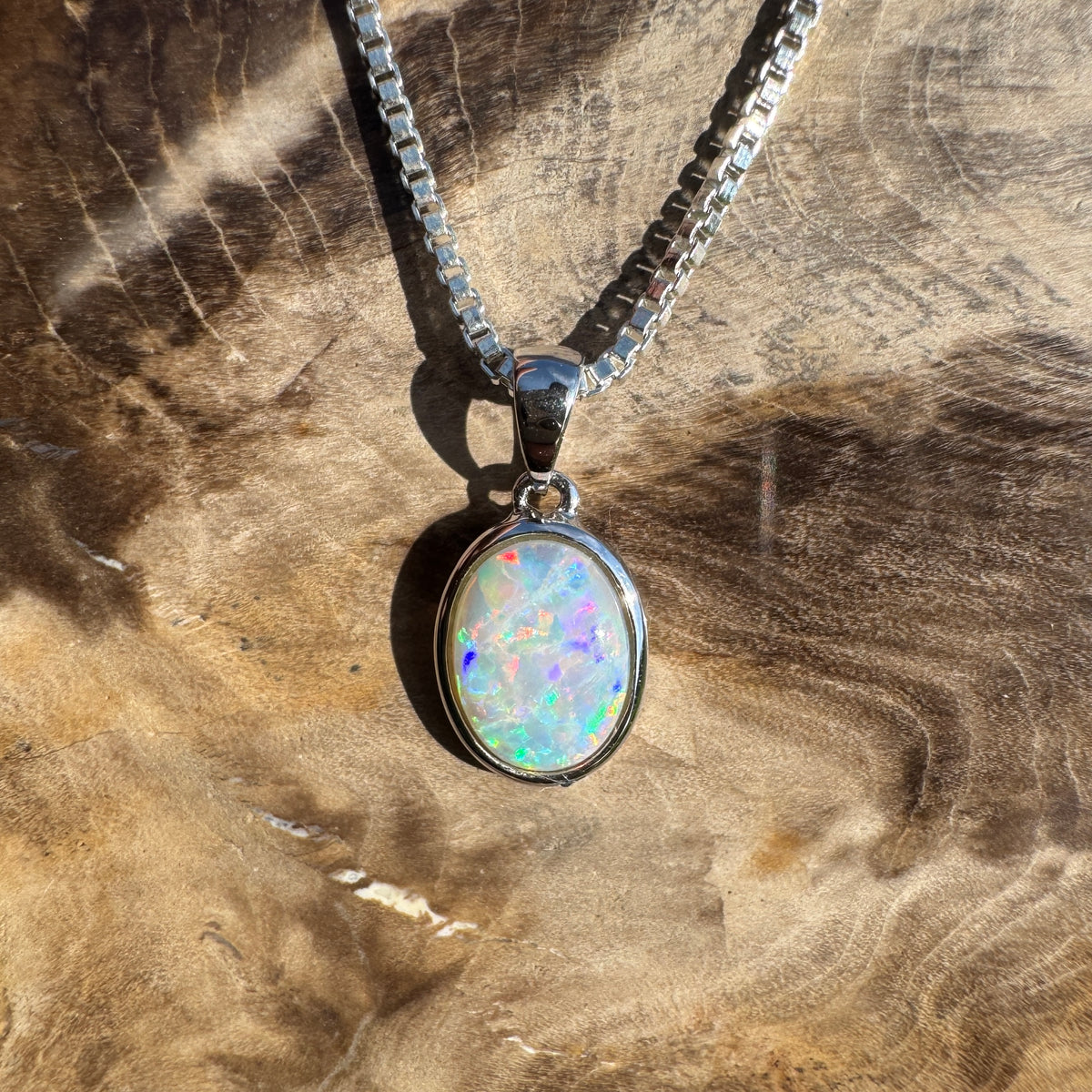 0.6ct Coober Pedy Opal Pendant Necklace ~ 'Ben Lomond Glow' | 14ct White Gold | Solid Australian Opal
