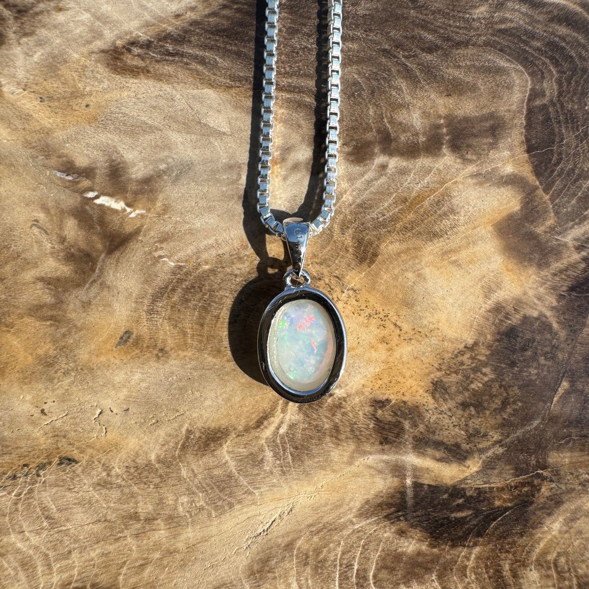0.6ct Coober Pedy Opal Pendant Necklace ~ 'Ben Lomond Glow' | 14ct White Gold | Solid Australian Opal