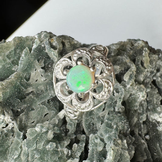 'Daintree Jewel' ~ Handcrafted 0.7ct Solid Lightning Ridge Opal Sterling Silver Ring Size L 1/2 (6.25)