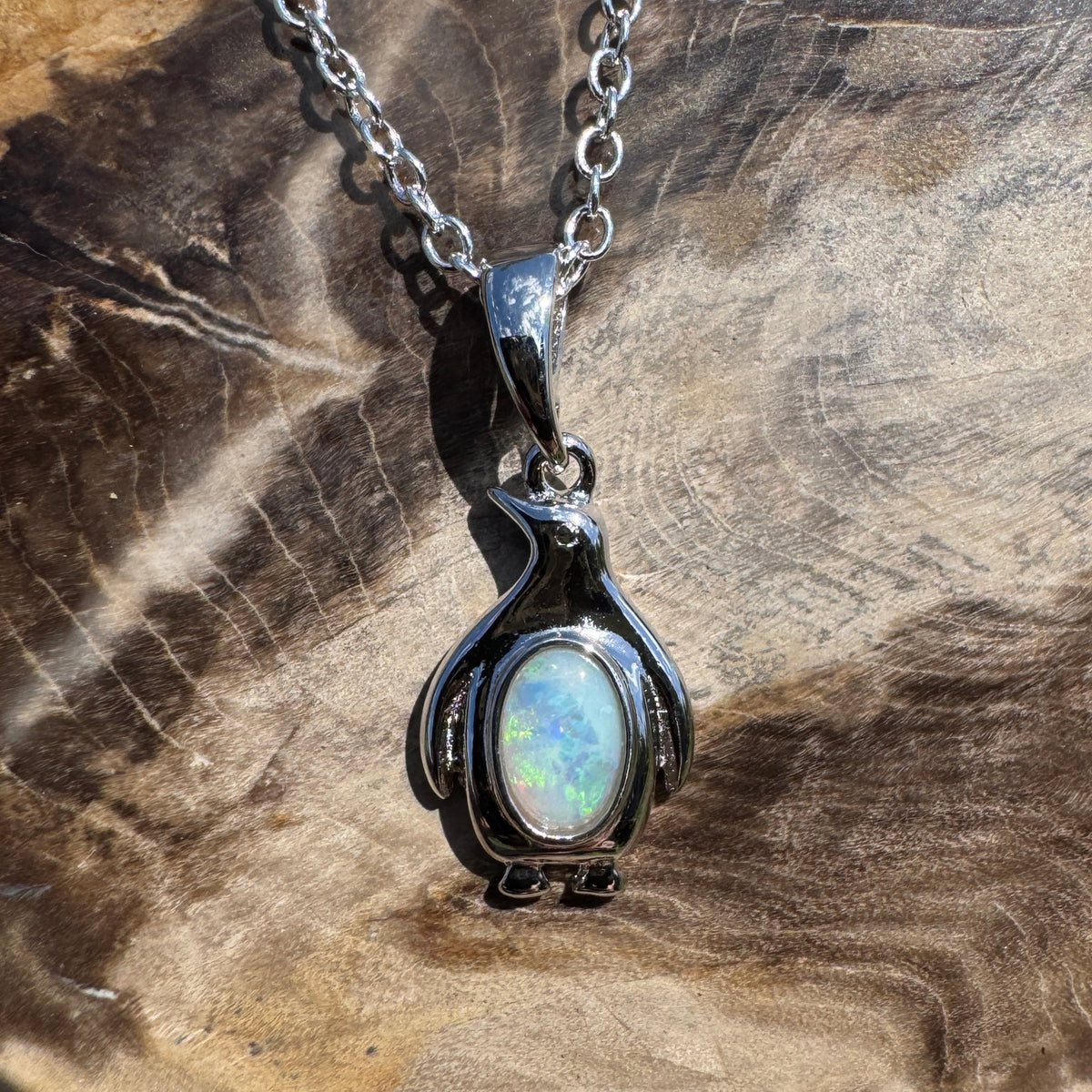 0.3ct Coober Pedy Opal Penguin Pendant Necklace ~ 'Lillico Beach Blues' | 925 Sterling Silver | Solid Australian Opal