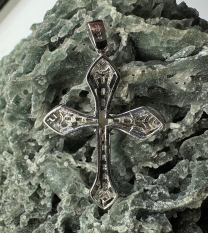 'Eternal Grace' ~ Handcrafted 0.6ct Solid Lightning Ridge Opal and Cubic Zirconia Sterling Silver Cross Pendant