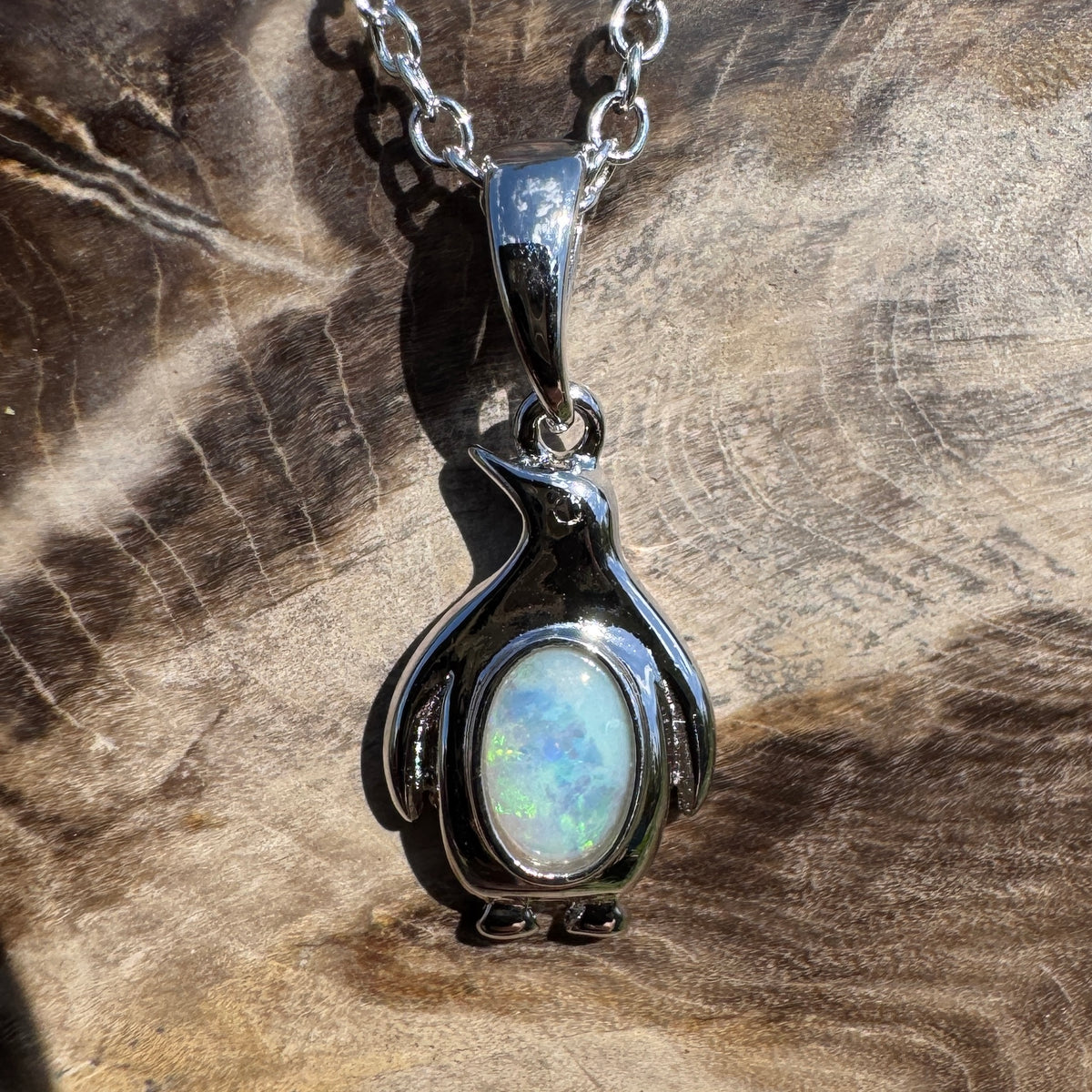 0.3ct Coober Pedy Opal Penguin Pendant Necklace ~ 'Lillico Beach Blues' | 925 Sterling Silver | Solid Australian Opal