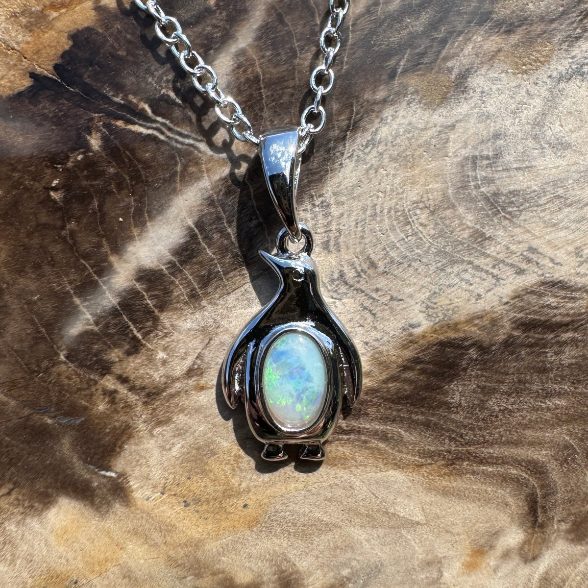 0.3ct Coober Pedy Opal Penguin Pendant Necklace ~ 'Lillico Beach Blues' | 925 Sterling Silver | Solid Australian Opal
