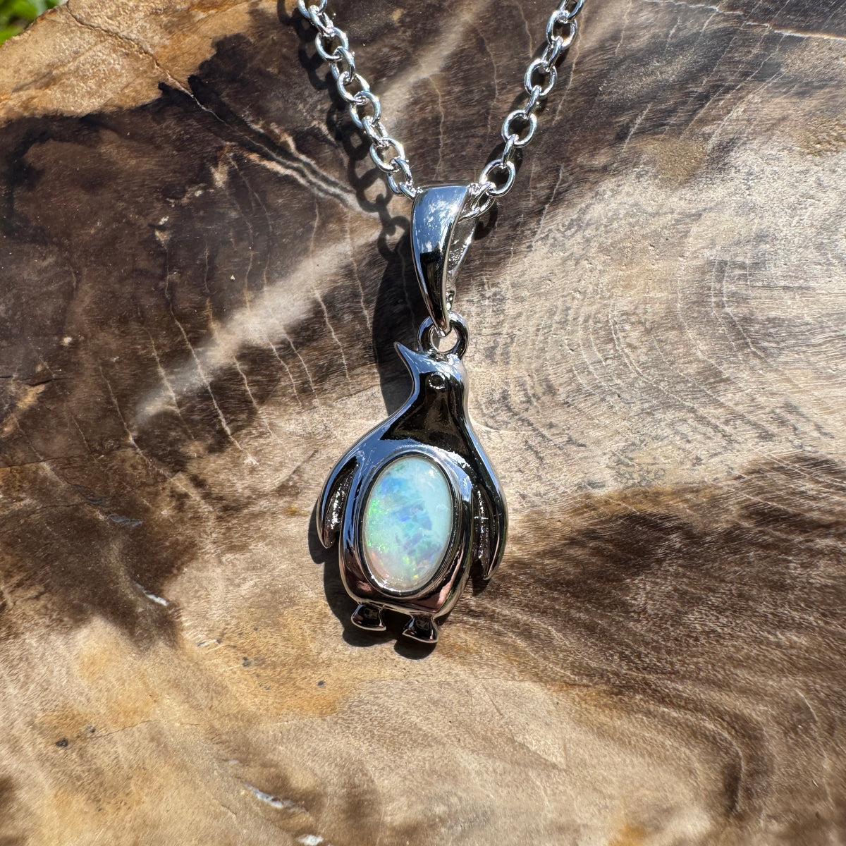 0.3ct Coober Pedy Opal Penguin Pendant Necklace ~ 'Lillico Beach Blues' | 925 Sterling Silver | Solid Australian Opal