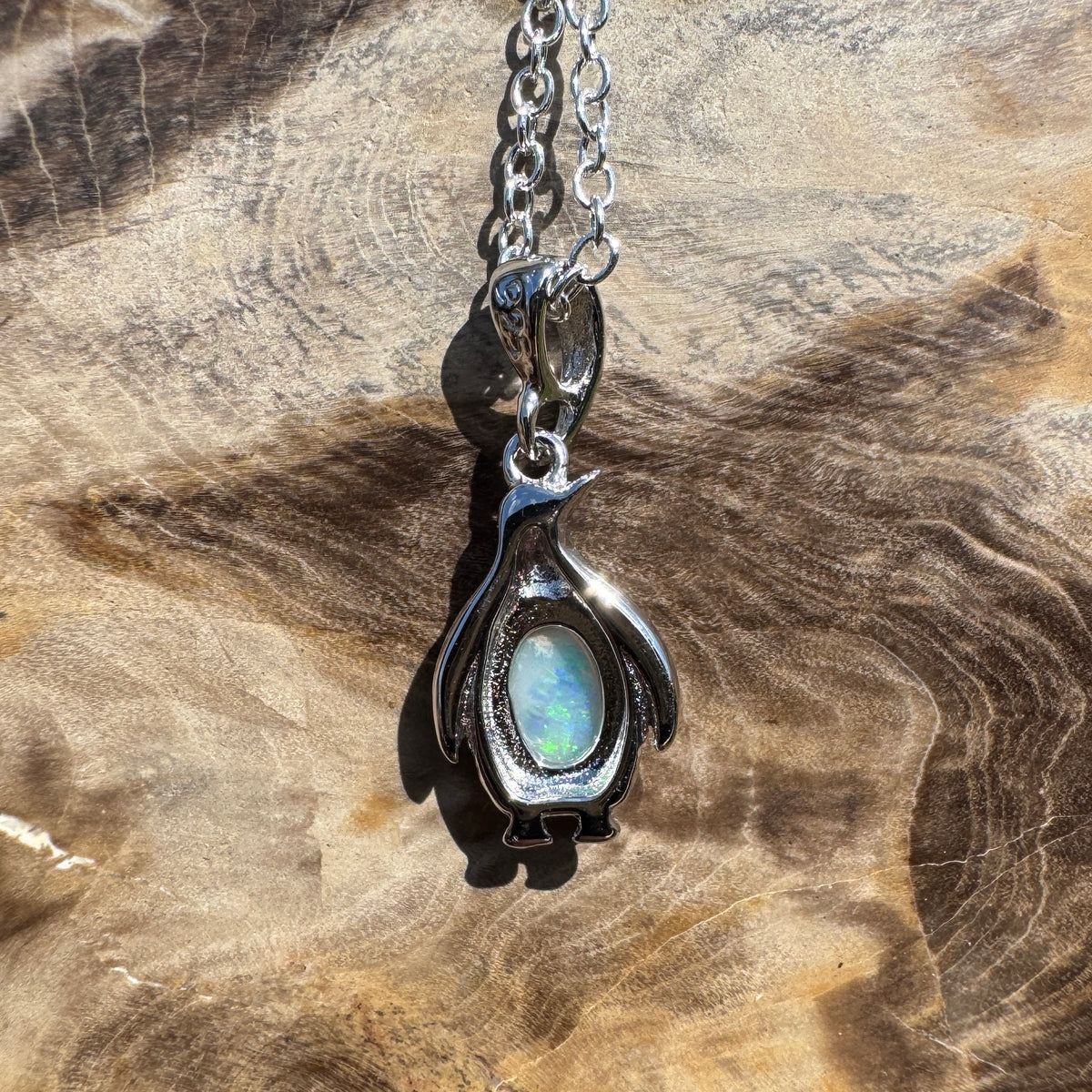 0.3ct Coober Pedy Opal Penguin Pendant Necklace ~ 'Lillico Beach Blues' | 925 Sterling Silver | Solid Australian Opal
