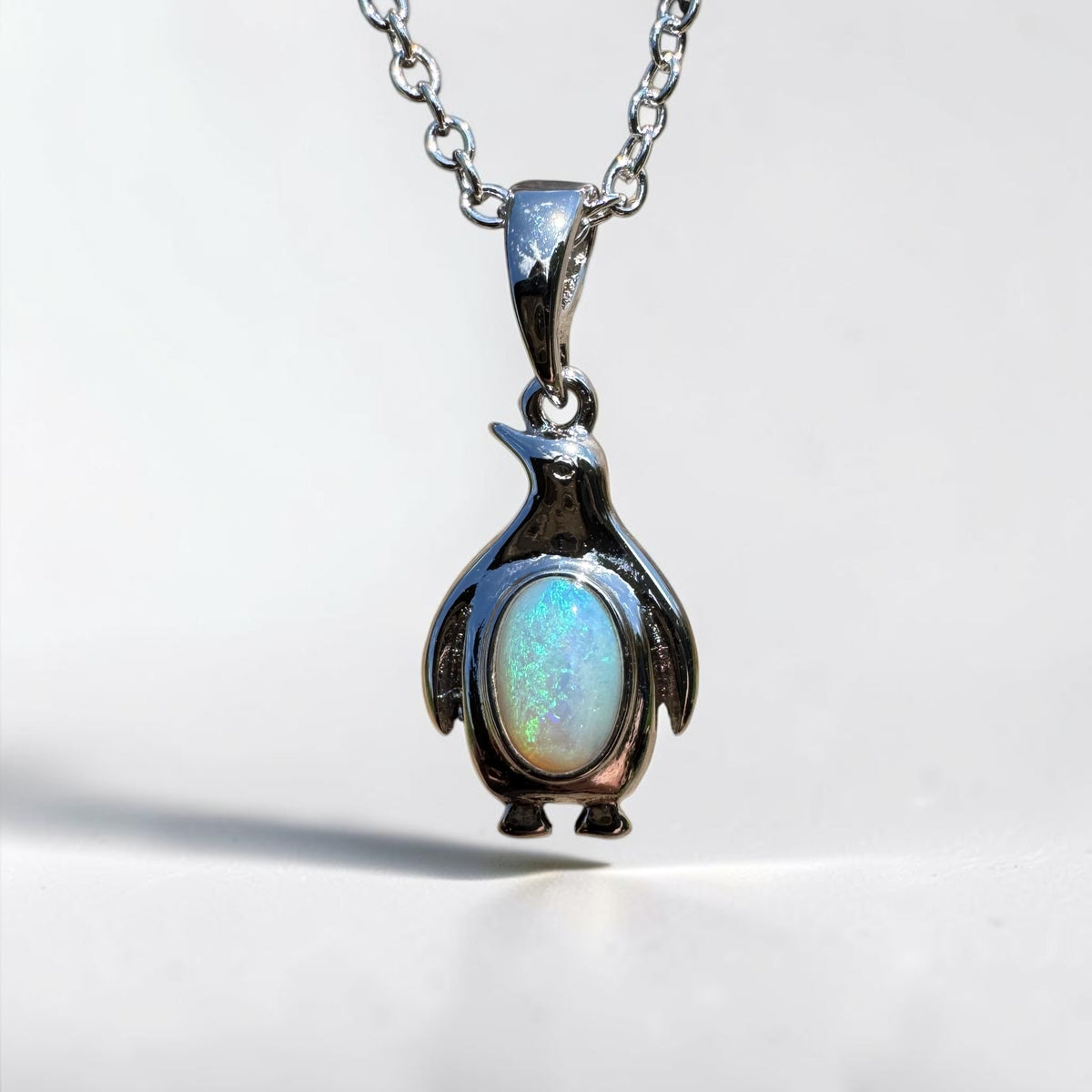 0.3ct Coober Pedy Opal Penguin Pendant Necklace ~ 'Low Head Shimmer' | 925 Sterling Silver | Solid Australian Opal