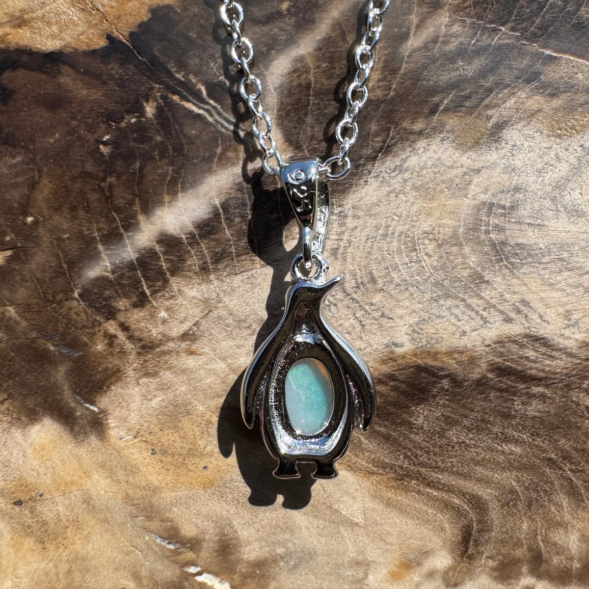 0.3ct Coober Pedy Opal Penguin Pendant Necklace ~ 'Low Head Shimmer' | 925 Sterling Silver | Solid Australian Opal