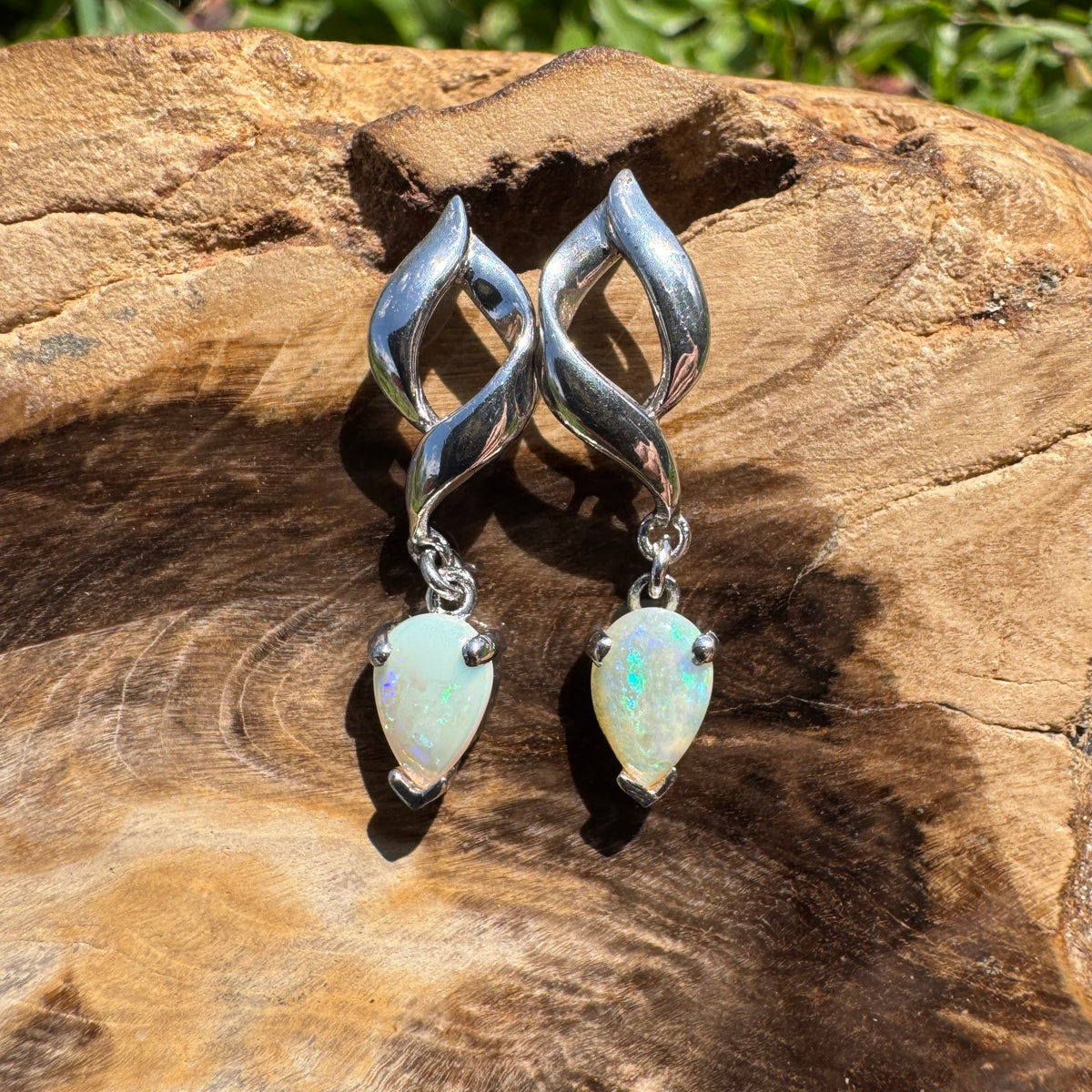 0.8ct Coober Pedy Opal Stud Earrings ~ 'Lake Eildon Blues' | 925 Sterling Silver | Solid Australian Opal