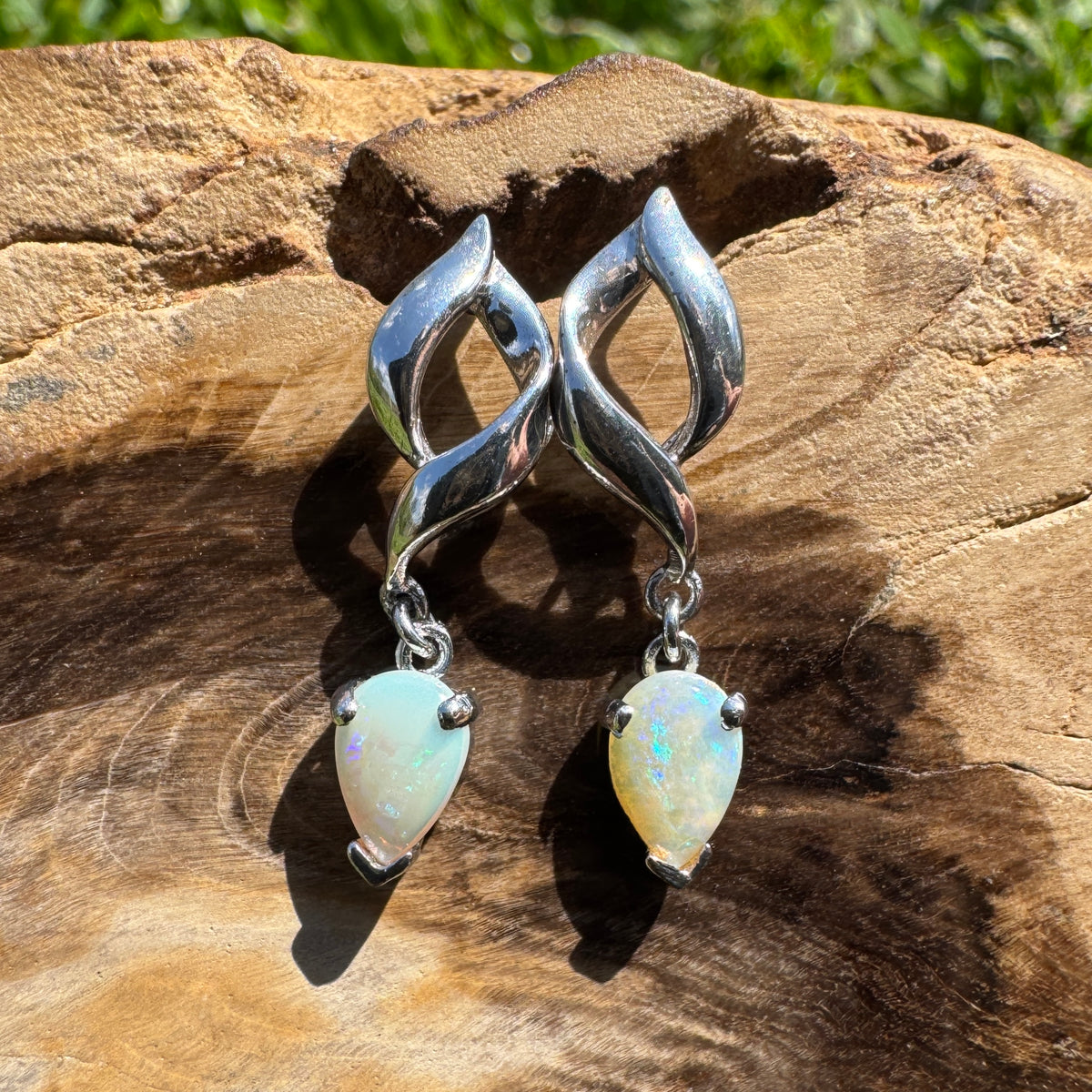 0.8ct Coober Pedy Opal Stud Earrings ~ 'Lake Eildon Blues' | 925 Sterling Silver | Solid Australian Opal