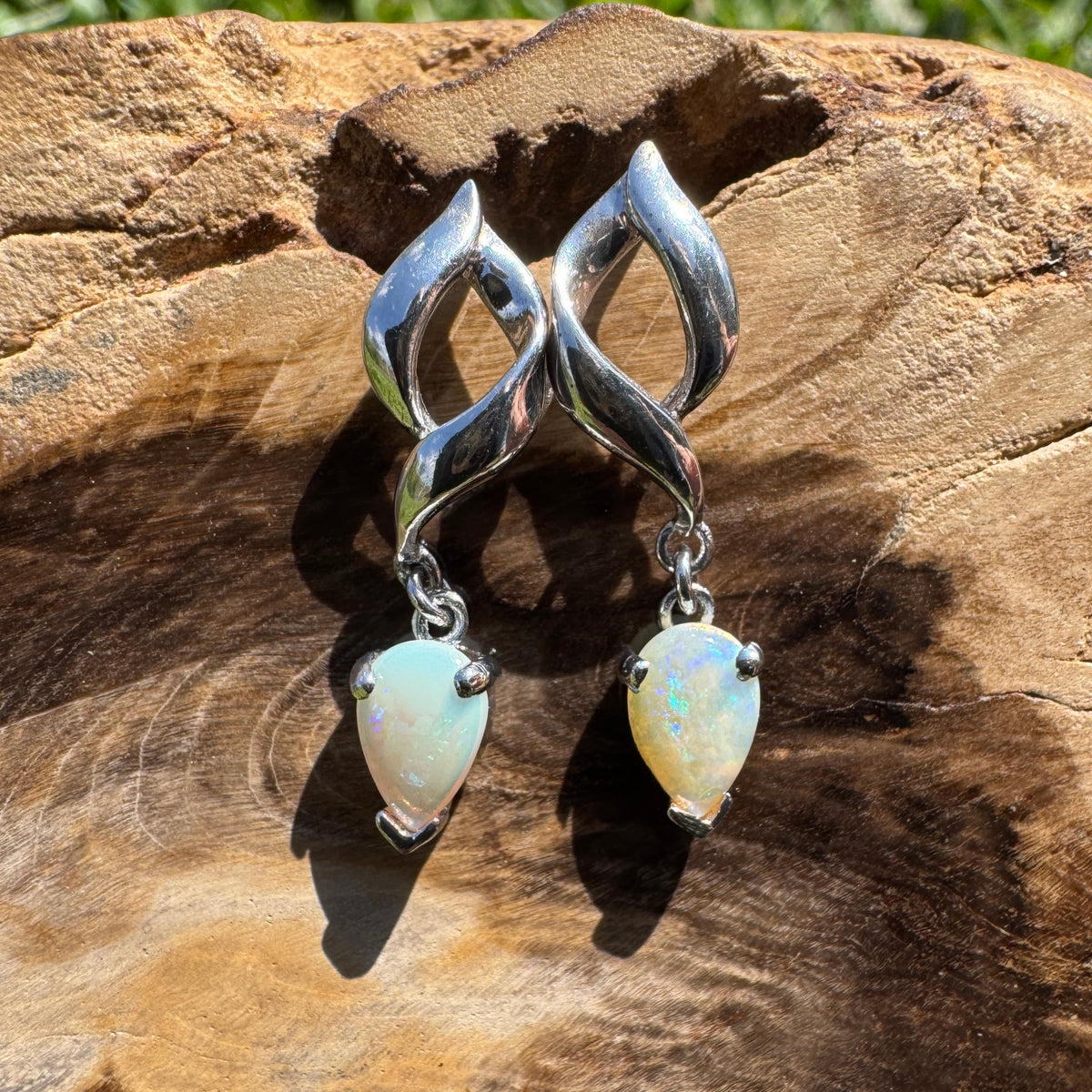 0.8ct Coober Pedy Opal Stud Earrings ~ 'Lake Eildon Blues' | 925 Sterling Silver | Solid Australian Opal