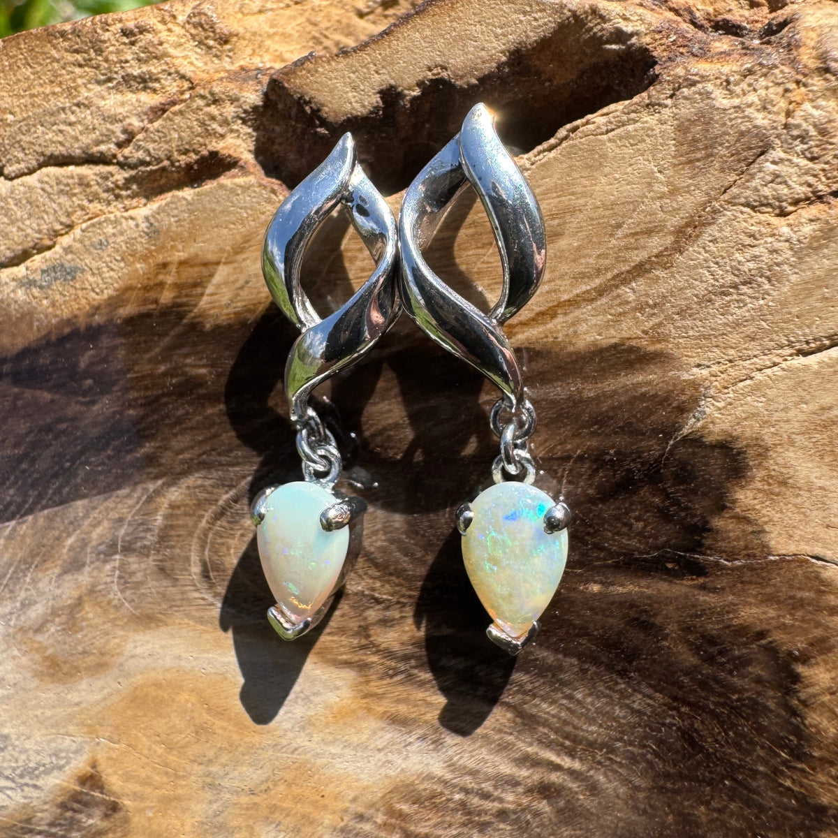 0.8ct Coober Pedy Opal Stud Earrings ~ 'Lake Eildon Blues' | 925 Sterling Silver | Solid Australian Opal