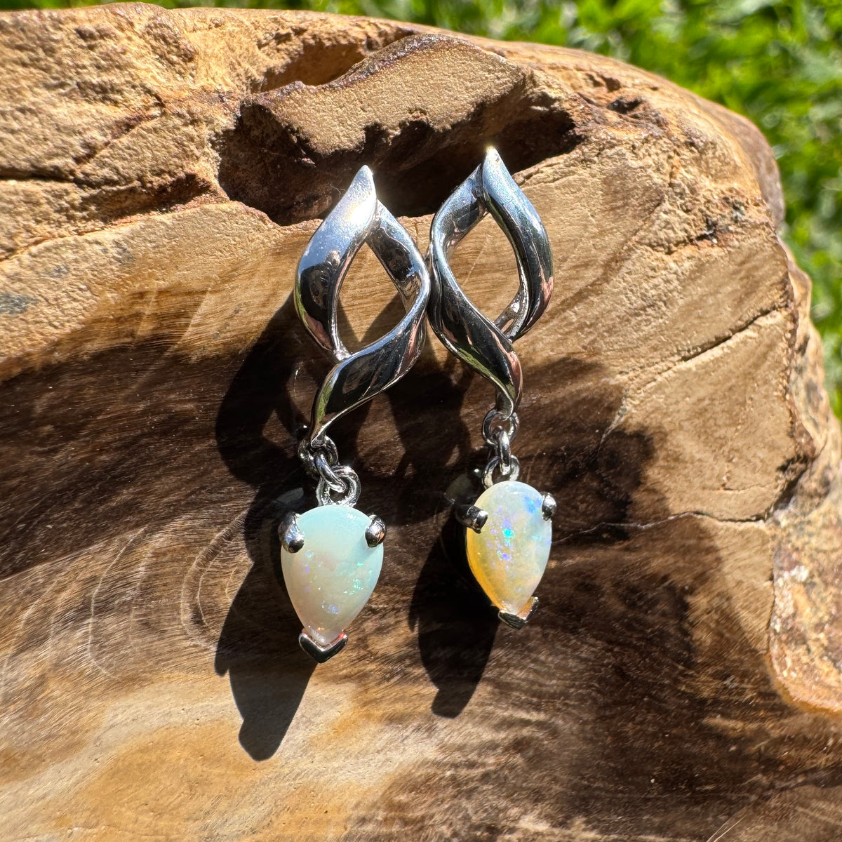 0.8ct Coober Pedy Opal Stud Earrings ~ 'Lake Eildon Blues' | 925 Sterling Silver | Solid Australian Opal