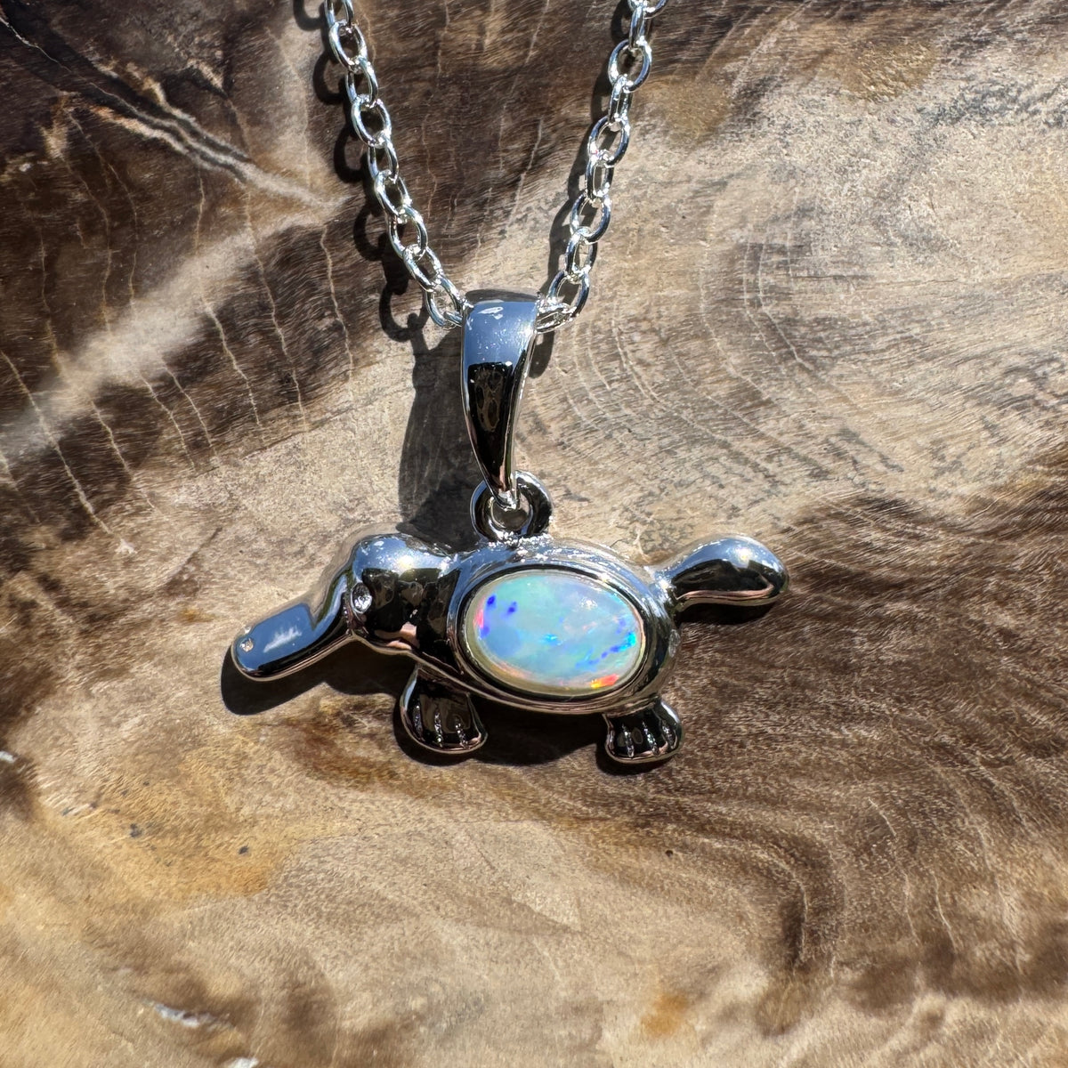 0.3ct Coober Pedy Opal Platypus Pendant Necklace ~ 'Tarra Bulga Greens' | 925 Sterling Silver | Solid Australian Opal