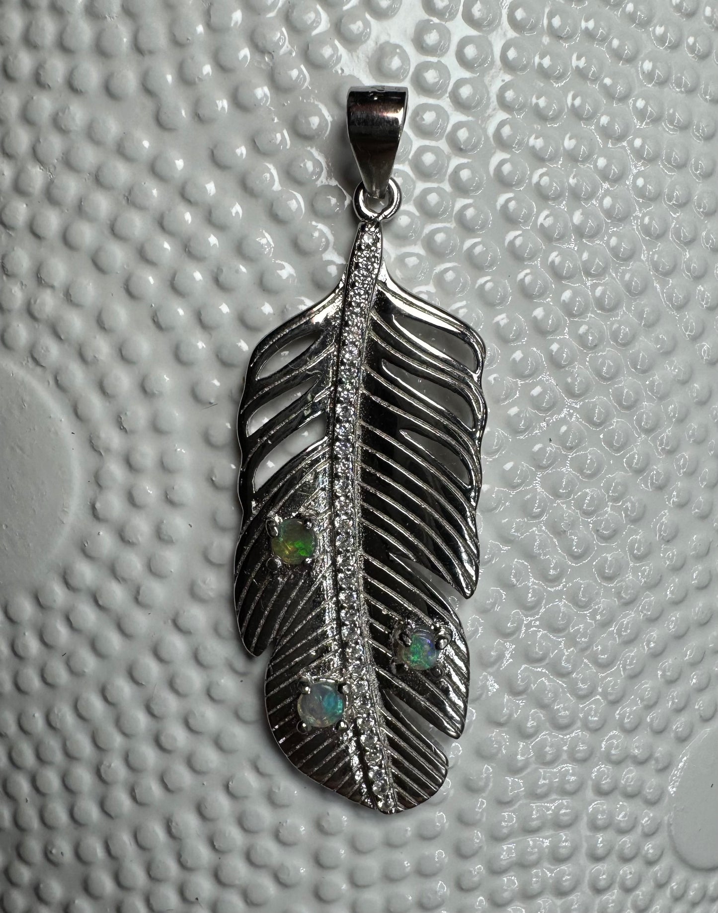 'Fern of Serenity' ~ Handcrafted 0.6ct Solid Lightning Ridge Opal and Cubic Zirconia Sterling Silver Fern Pendant Necklace