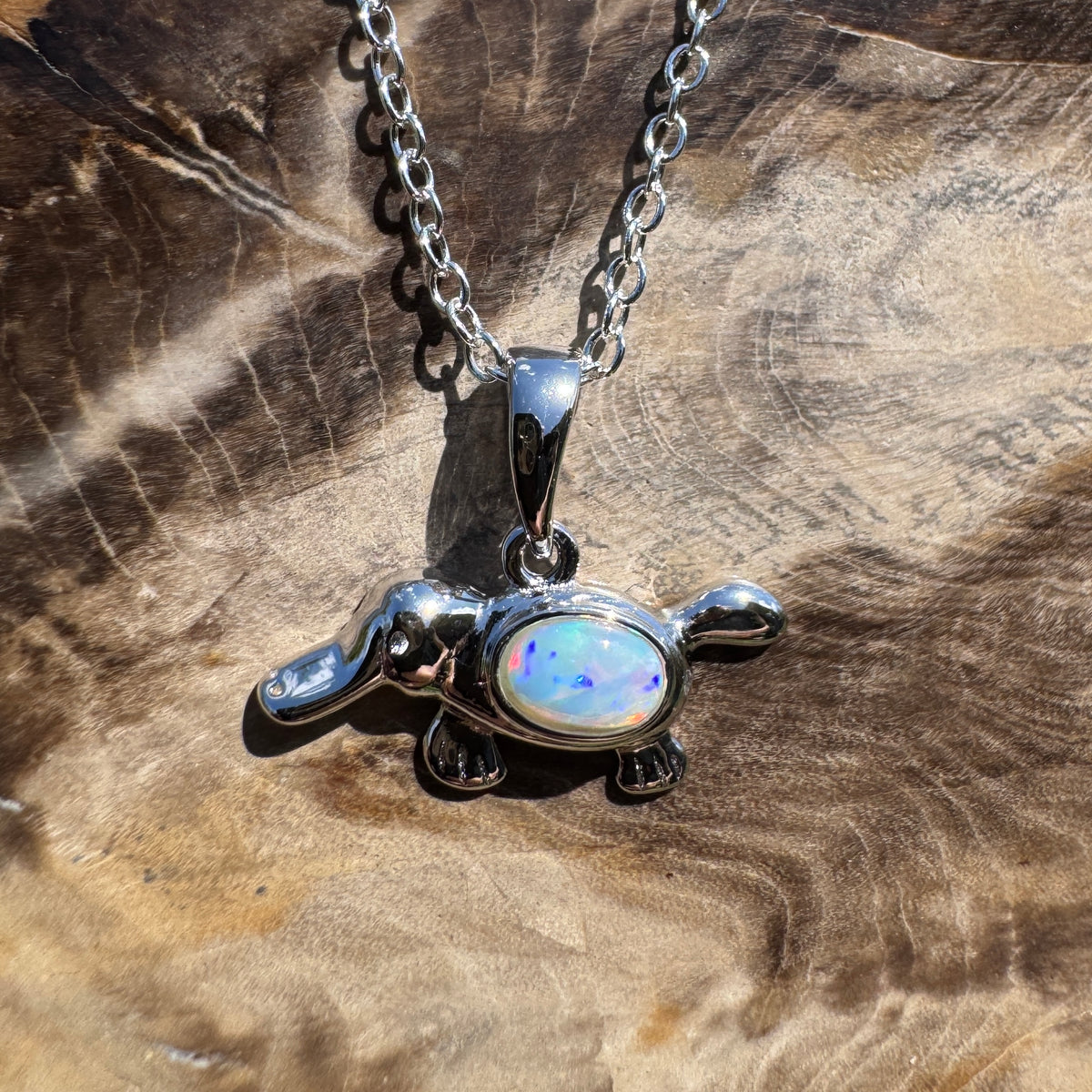 0.3ct Coober Pedy Opal Platypus Pendant Necklace ~ 'Tarra Bulga Greens' | 925 Sterling Silver | Solid Australian Opal
