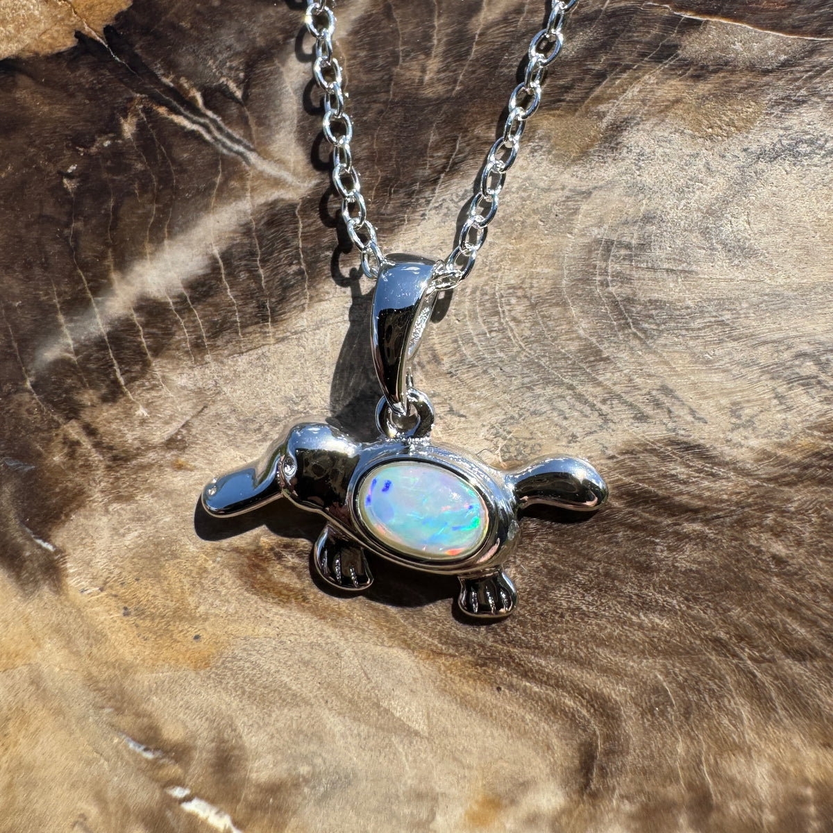 0.3ct Coober Pedy Opal Platypus Pendant Necklace ~ 'Tarra Bulga Greens' | 925 Sterling Silver | Solid Australian Opal
