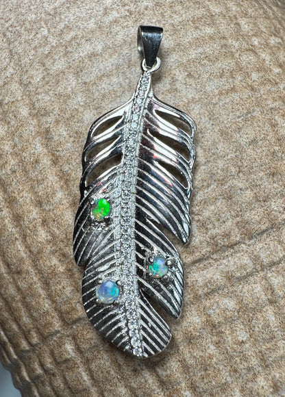 'Fern of Serenity' ~ Handcrafted 0.6ct Solid Lightning Ridge Opal and Cubic Zirconia Sterling Silver Fern Pendant Necklace