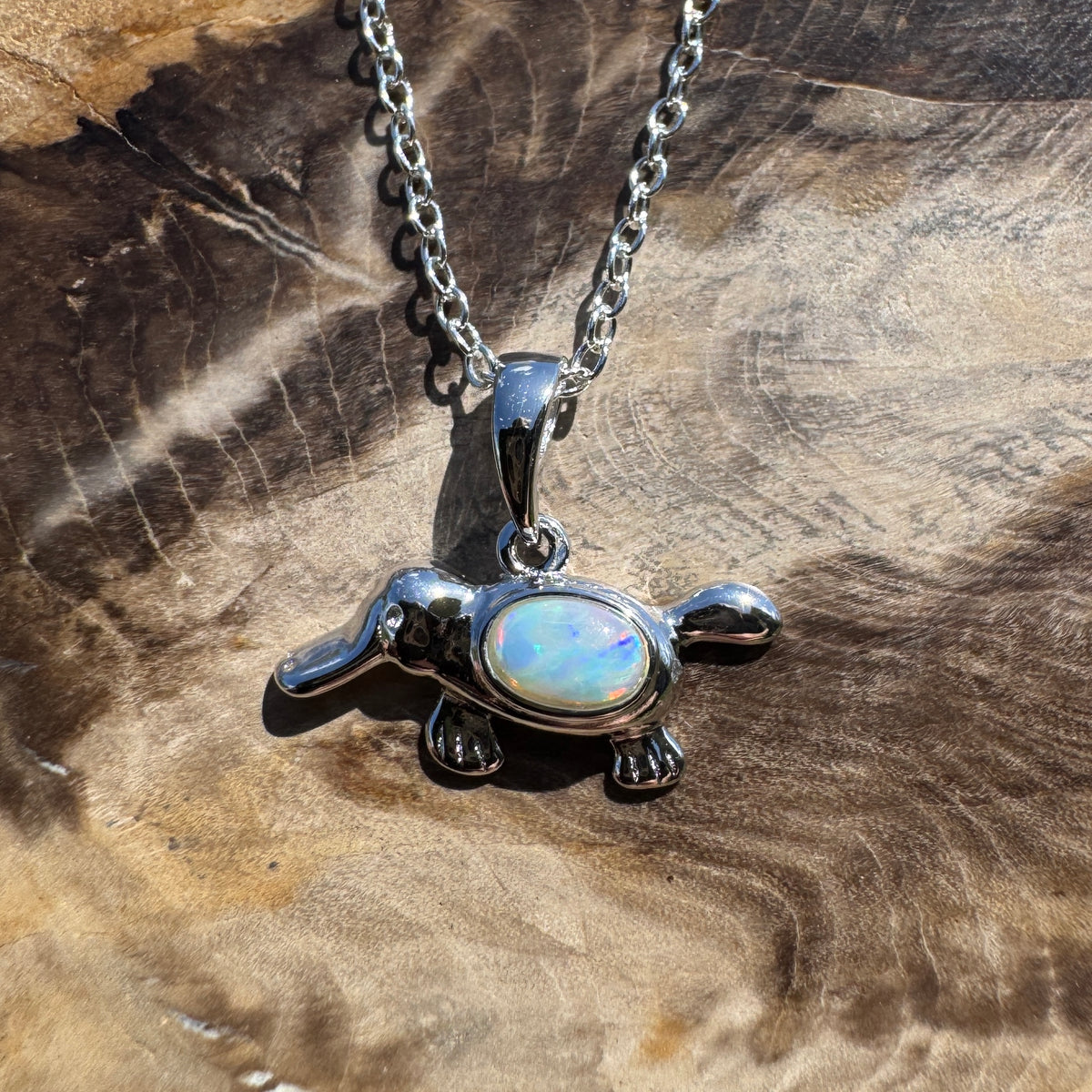 0.3ct Coober Pedy Opal Platypus Pendant Necklace ~ 'Tarra Bulga Greens' | 925 Sterling Silver | Solid Australian Opal