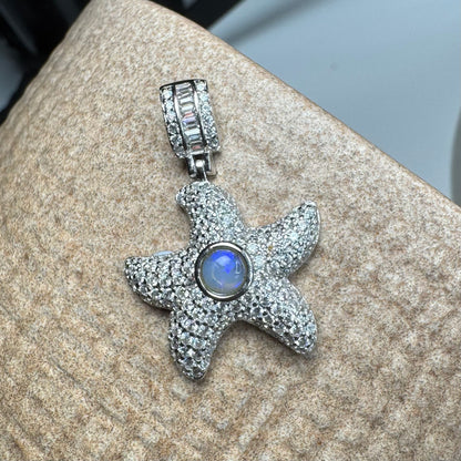 'Celestial Dreams' ~ Handcrafted 0.4ct Solid Lightning Ridge Opal and Cubic Zirconia Sterling Silver Star Pendant