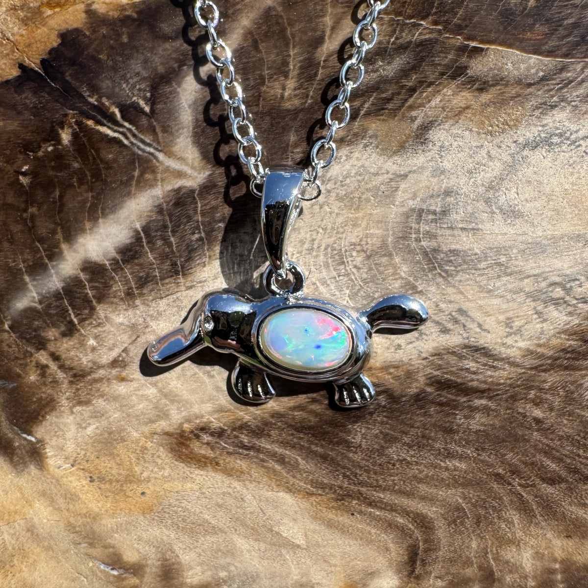 0.3ct Coober Pedy Opal Platypus Pendant Necklace ~ 'Tarra Bulga Greens' | 925 Sterling Silver | Solid Australian Opal