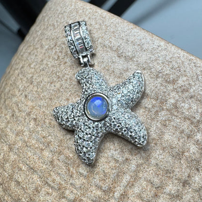 'Celestial Dreams' ~ Handcrafted 0.4ct Solid Lightning Ridge Opal and Cubic Zirconia Sterling Silver Star Pendant