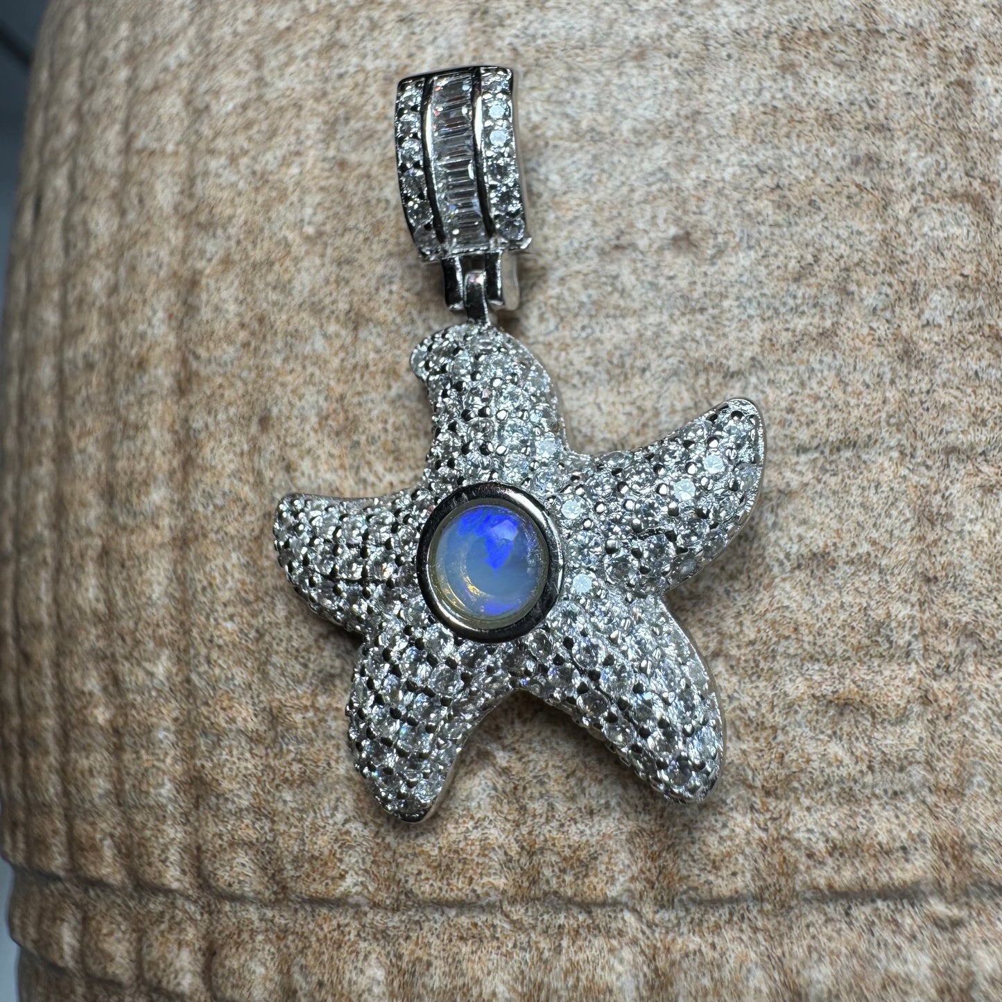 'Celestial Dreams' ~ Handcrafted 0.4ct Solid Lightning Ridge Opal and Cubic Zirconia Sterling Silver Star Pendant